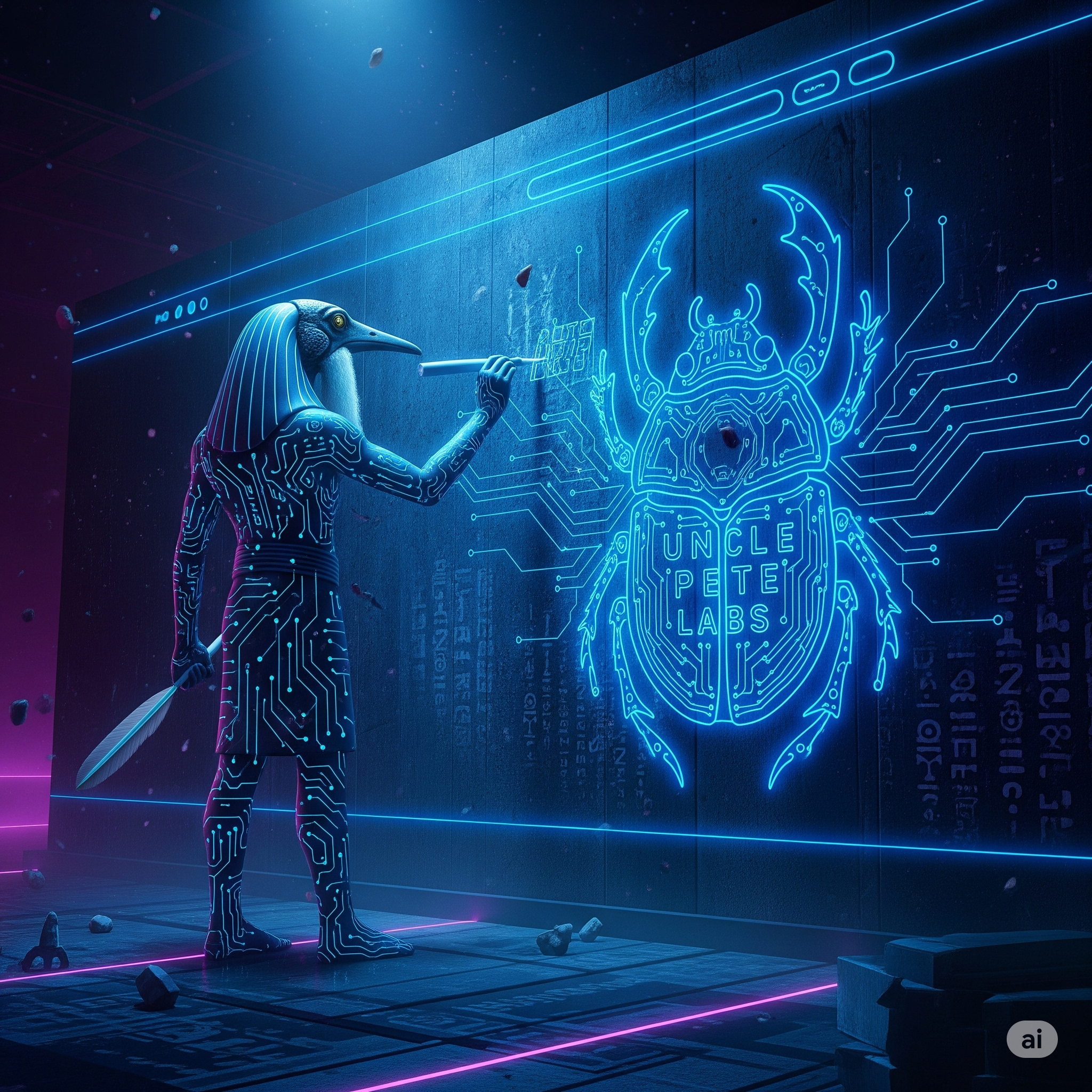 A high-tech lab with glowing data screens and metallic surfaces